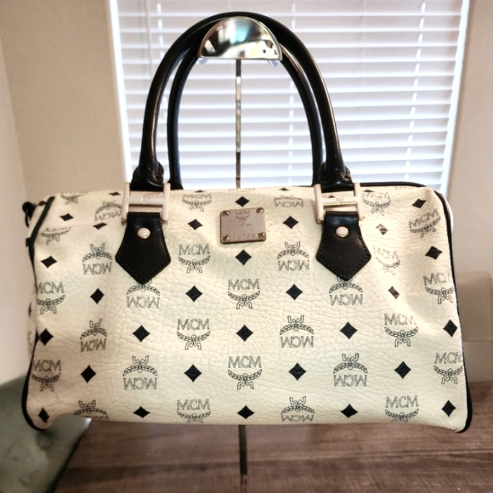 MCM Boston Bag - Navy & White